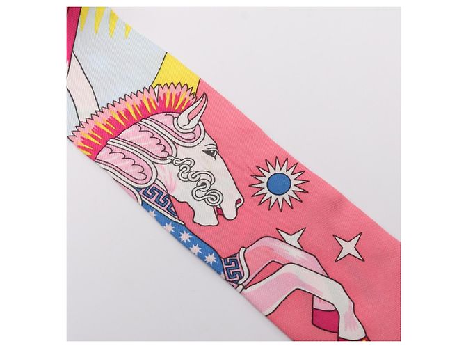Hermès Foulard di seta Hermes Twilly LA SOURCE DE PEGASE Rosa Multicolore - vista 6