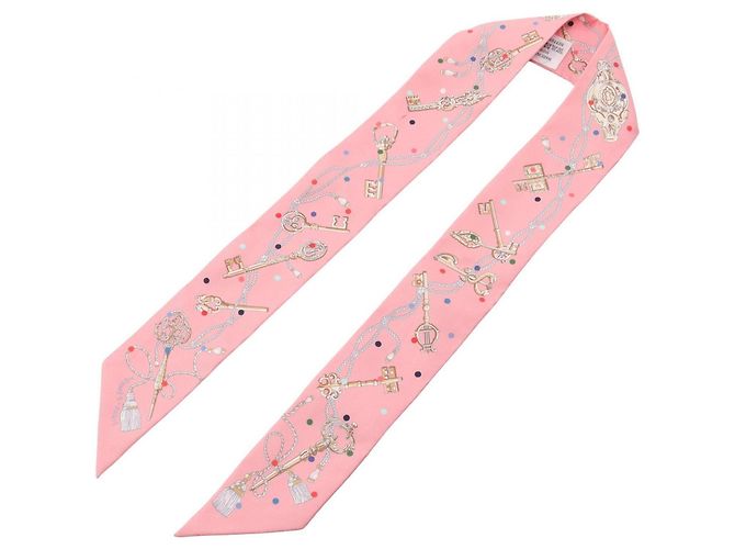 Hermès Twilly Les Cles a Pois Ribbon Scarf Rosa - vista 2