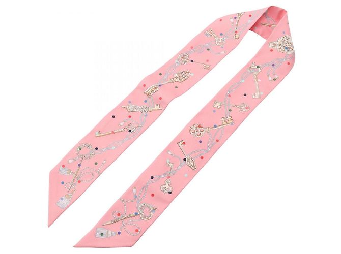 Hermès Twilly Les Cles a Pois Ribbon Scarf Rosa - vista 3