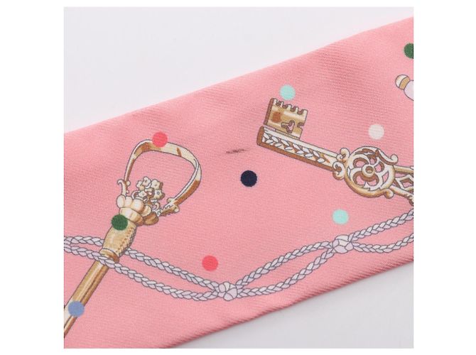 Hermès Twilly Les Cles a Pois Ribbon Scarf Rosa - vista 6