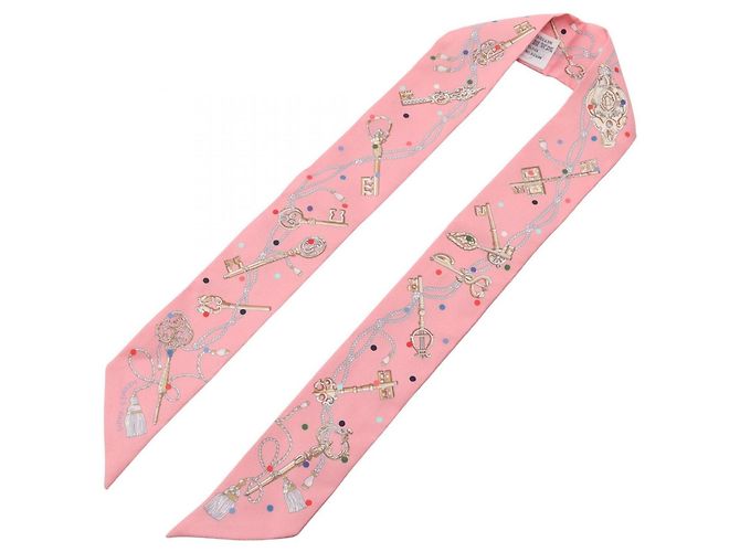 Hermès Twilly Les Cles a Pois Ribbon Scarf Rosa - vista 2