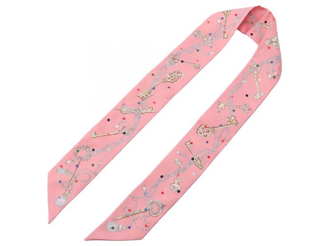 Hermès Twilly Les Cles a Pois Ribbon Scarf Rosa - vista 3