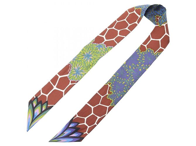Hermès Twilly THE THREE GRACES Foulard Nastro Marrone Blu - vista 3