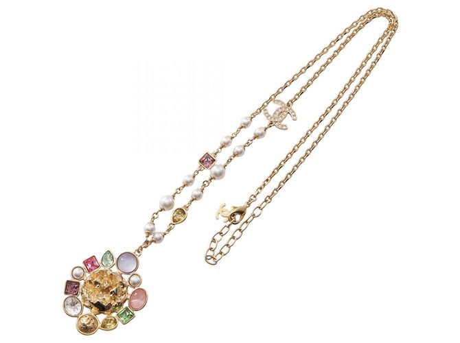 Collier pendentif long Chanel I26C Coco Mark Multicolore Doré - vue 3