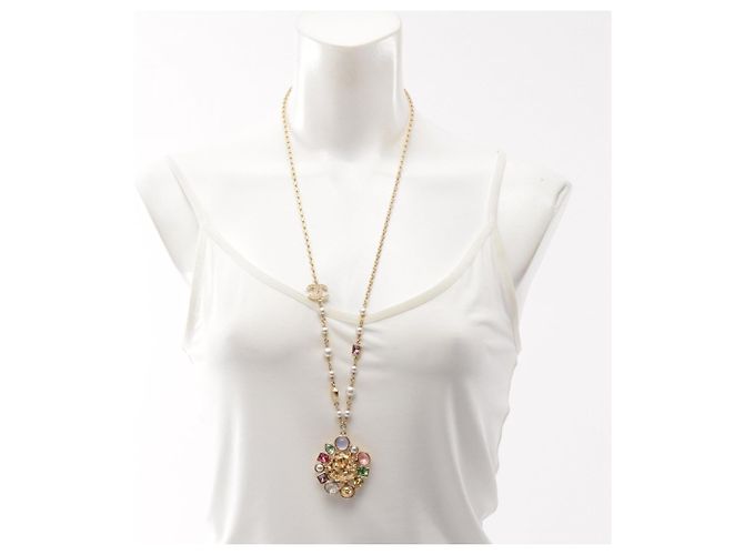 Collier pendentif long Chanel I26C Coco Mark Multicolore Doré - vue 6