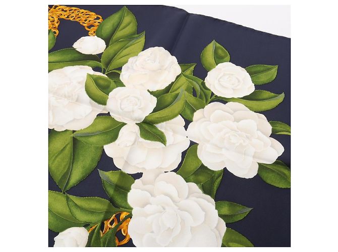 Chanel Coco Mark Camellia Silk Scarf Multiple colors Navy blue - view 4