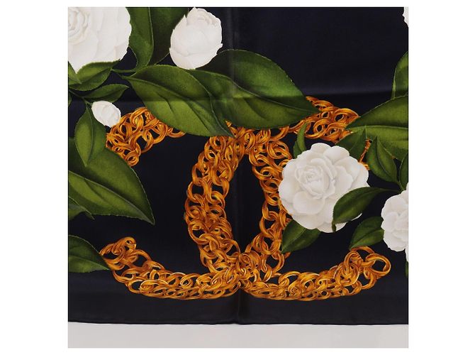 Chanel Coco Mark Camellia Silk Scarf Multiple colors Navy blue - view 5