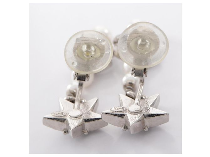 Timeless Chanel Coco Mark Star Swing B20P Clip Earrings Silvery White - view 5