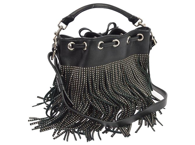 Autre Marque Saint Laurent Fringe Emmanuelle Bucket Studded Leather Small Noir - vue 2