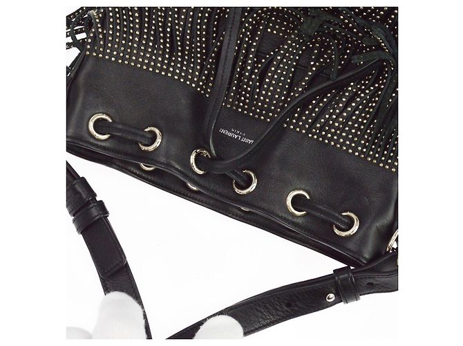 Autre Marque Saint Laurent Fringe Emmanuelle Bucket Studded Leather Small Noir - vue 5