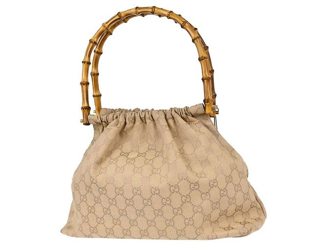 Borsa Gucci Bamboo Frame in tela GG Beige - vista 2