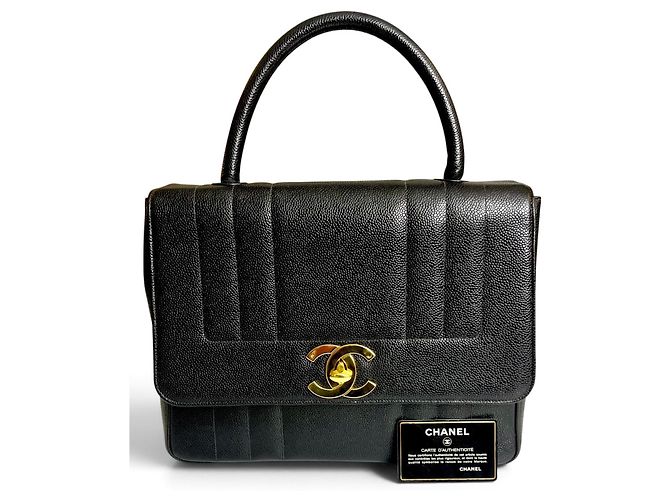 Classique Chanel Jumbo Kelly Sac à Rabat Vertical Cuir Caviar Noir Bijouterie dorée - vue 2