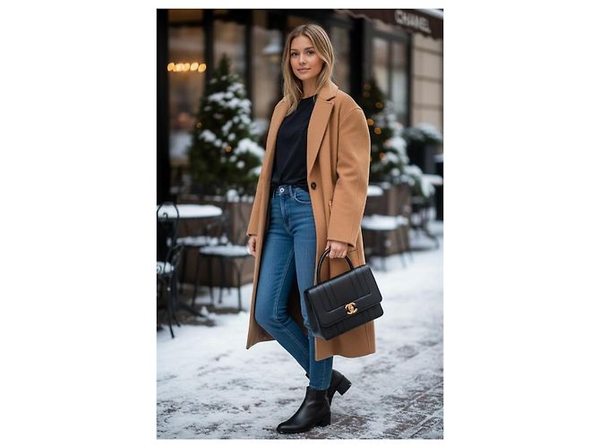 Classique Chanel Jumbo Kelly Sac à Rabat Vertical Cuir Caviar Noir Bijouterie dorée - vue 3