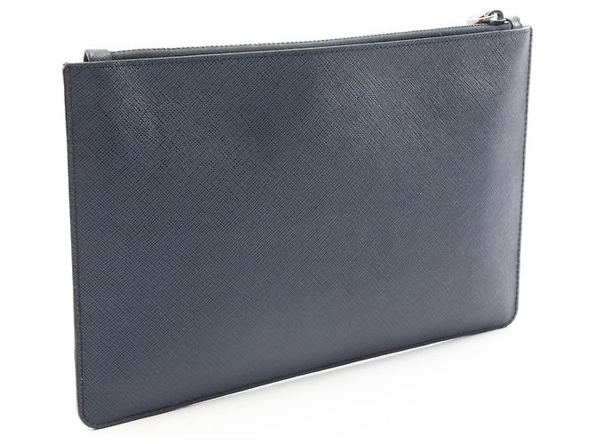 Sac à main Prada PRADA Second Bag Clutch en cuir Saffiano bleu marine - vue 2