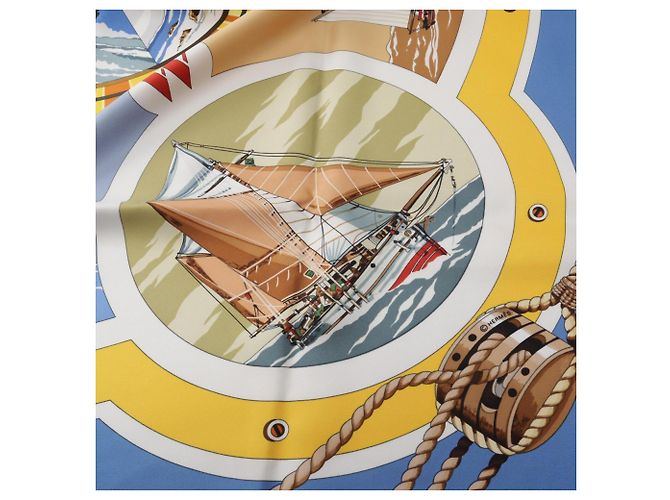 Hermès Hermes Carre 90 Belles Amures Schal Blau Mehrfarben Gelb - Ansicht 7