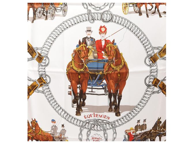 Hermès Hermes Carre 90 EQUIPAGES Schal Weiß Rot Mehrfarben - Ansicht 4