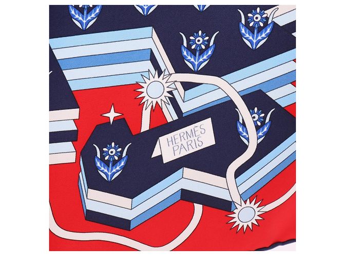 Hermès Hermes Carre 90 La Source de Pegase Schal Rot Blau - Ansicht 4