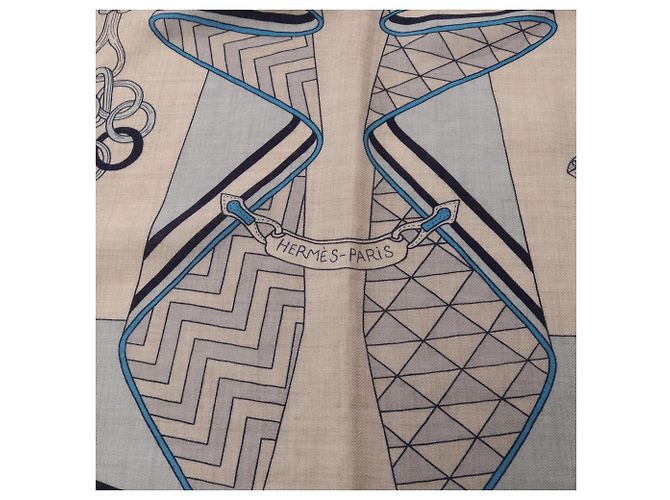 Hermès Hermes Carre Geant 140 BOUQUETS SELLIER Tuch Schal Blau Beige - Ansicht 10