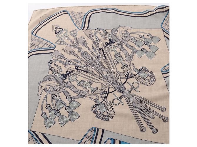 Hermès Hermes Carre Geant 140 BOUQUETS SELLIER Tuch Schal Blau Beige - Ansicht 11