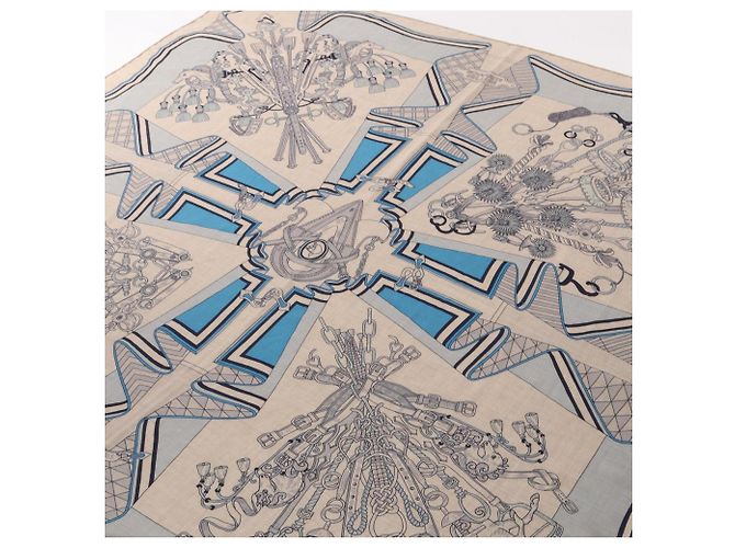 Hermès Hermes Carre Geant 140 BOUQUETS SELLIER Tuch Schal Blau Beige - Ansicht 2