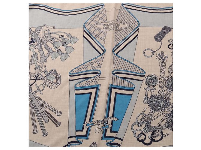Hermès Hermes Carre Geant 140 BOUQUETS SELLIER Tuch Schal Blau Beige - Ansicht 5