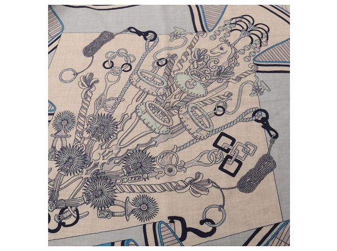 Hermès Hermes Carre Geant 140 BOUQUETS SELLIER Tuch Schal Blau Beige - Ansicht 7