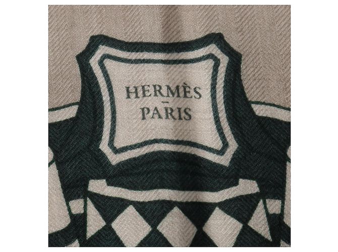 Hermès Pañuelo Hermes Carre Geant 140 Les Roues de Phaeton Castaño Verde - vista 13
