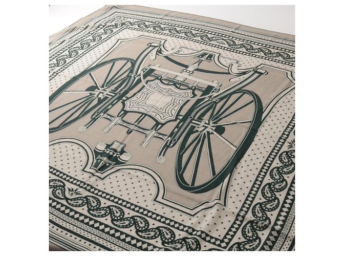 Hermès Pañuelo Hermes Carre Geant 140 Les Roues de Phaeton Castaño Verde - vista 2