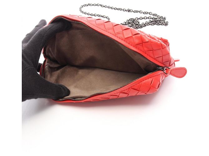 Borsa a tracolla Bottega Veneta Intrecciato in pelle rossa - vista 11