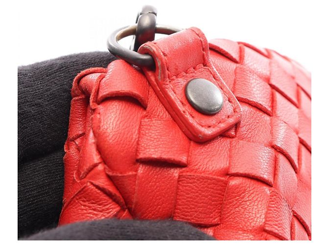 Borsa a tracolla Bottega Veneta Intrecciato in pelle rossa - vista 9