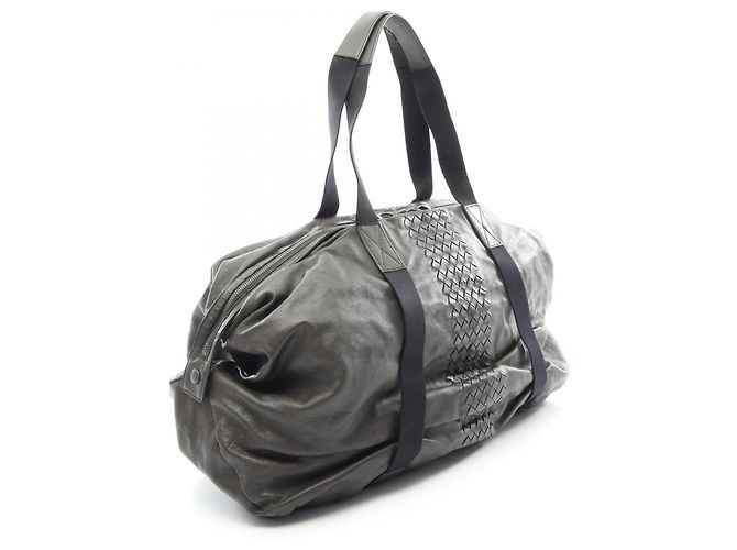 Borsa Boston Bottega Veneta Intrecciato Marrone Blu navy - vista 2
