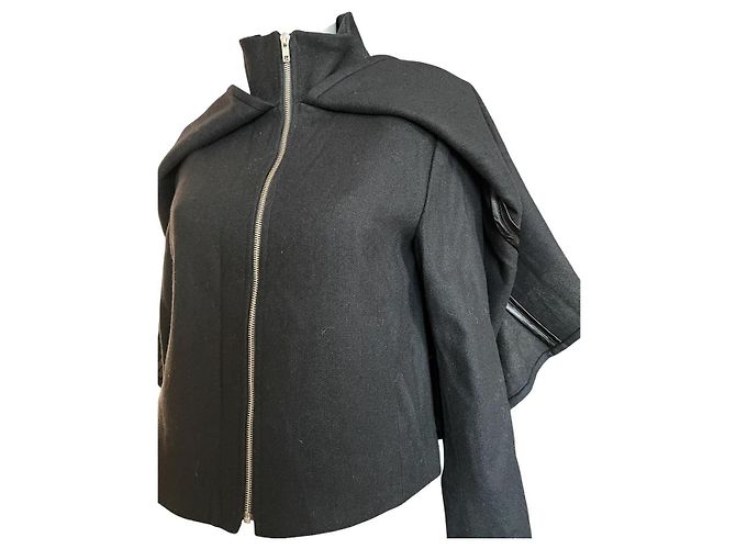 Autre Marque Capa Rodebjer em lã preta com riscas cinzentas Preto Cinza - vista 3