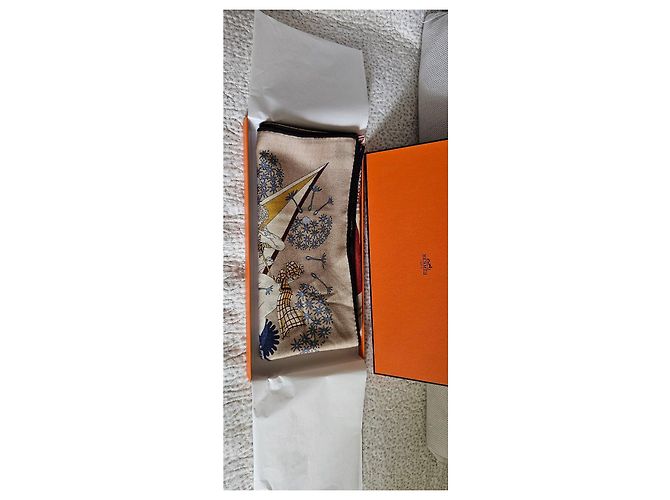Sciarpa Hermès Flagship in Cashmere Marrone Bianco Rosso Blu Beige Verde Arancione Giallo - vista 10