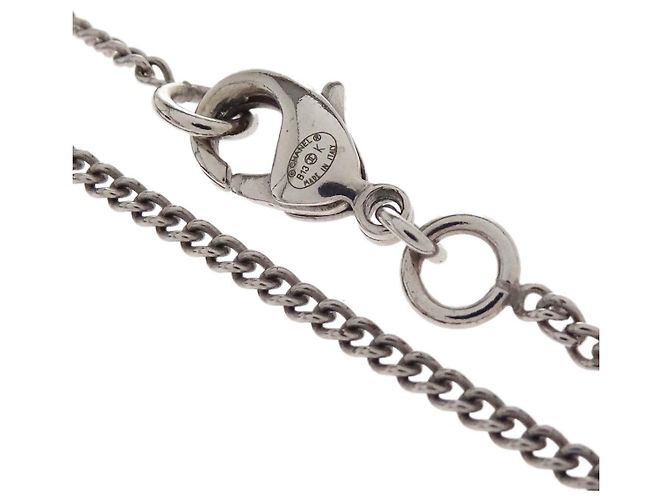 Chanel CC Kleeblatt Anhänger Kette aus Metall mit Emaille Silber - Ansicht 5