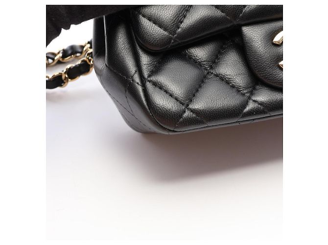 Chanel Mini Matelassé Shoulder Bag in Black Lambskin - view 6