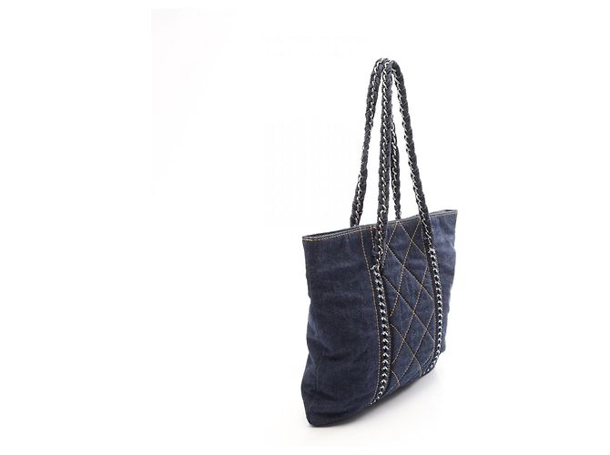 Borsa Tote di Lusso in Denim Chanel Blu navy - vista 2