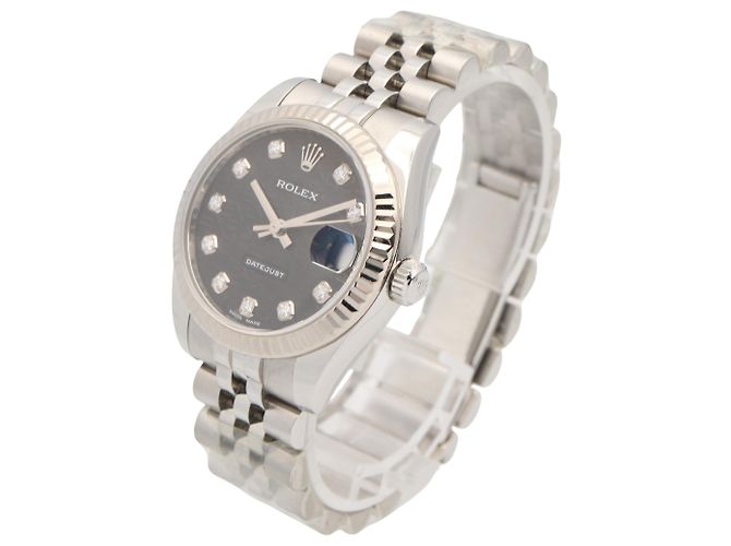 Rolex Datejust Damenarmbanduhr mit schwarzem Zifferblatt - Ansicht 2
