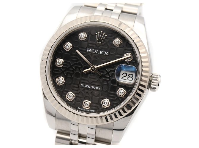 Rolex Datejust Damenarmbanduhr mit schwarzem Zifferblatt - Ansicht 3