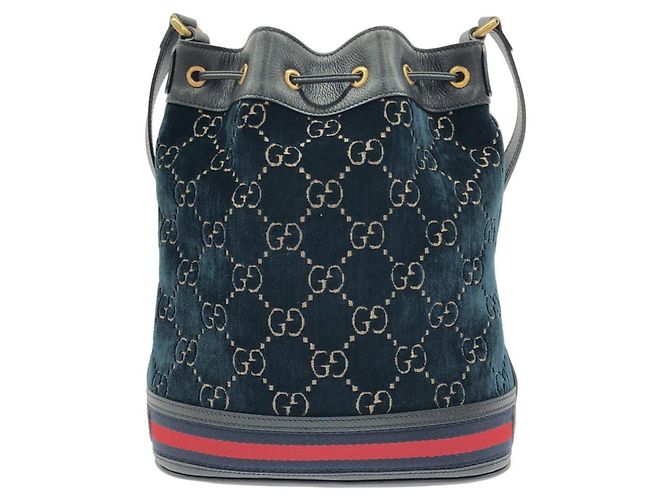 Borsa a tracolla Gucci 574960 9JTNT in velluto blu e pelle - vista 2