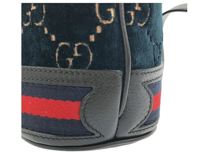 Borsa a tracolla Gucci 574960 9JTNT in velluto blu e pelle - vista 5