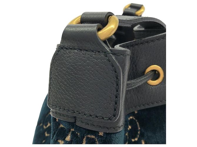 Borsa a tracolla Gucci 574960 9JTNT in velluto blu e pelle - vista 6