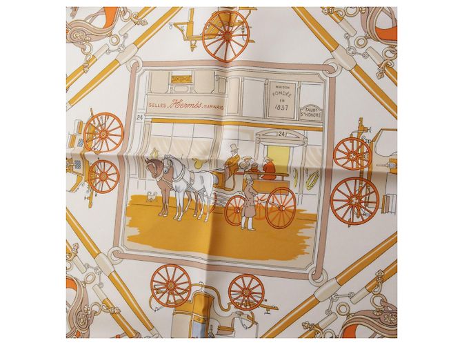Hermès Foulard Hermes Petit Carré 40 Palonniers Bianco Multicolore Arancione - vista 4