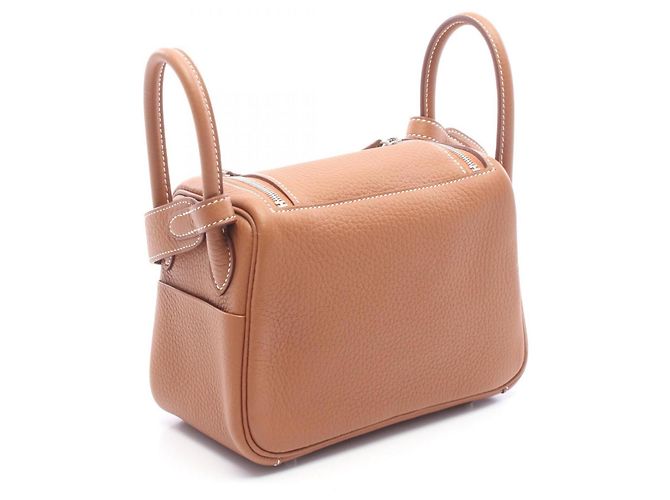 Hermès Bolso de Hombro Hermes Lindy Mini Gold Castaño - vista 2