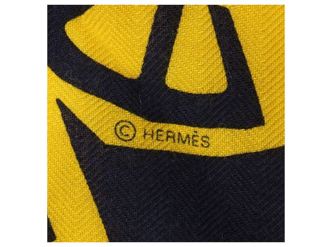 Hermès Hermes PUZZLEII Sciarpa Giallo Blu navy - vista 3