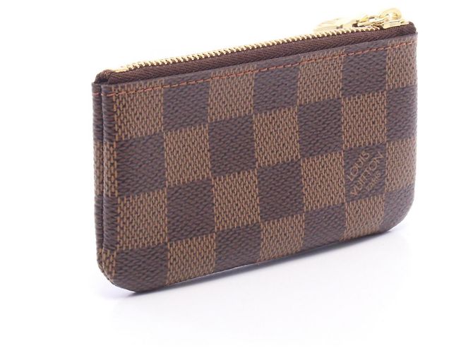 Louis Vuitton Pochette Clé Damier Ebene Leather Coin Purse Castaño - vista 2