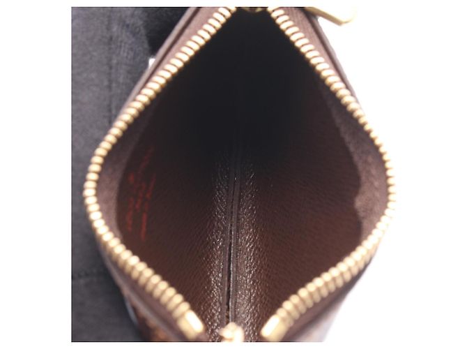 Louis Vuitton Pochette Clé Damier Ebene Leather Coin Purse Castaño - vista 3
