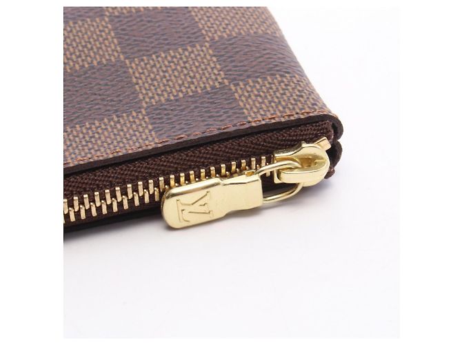 Louis Vuitton Pochette Clé Damier Ebene Leather Coin Purse Castaño - vista 6