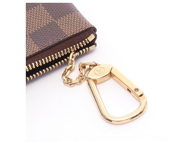 Louis Vuitton Pochette Clé Damier Ebene Leather Coin Purse Castaño - vista 7