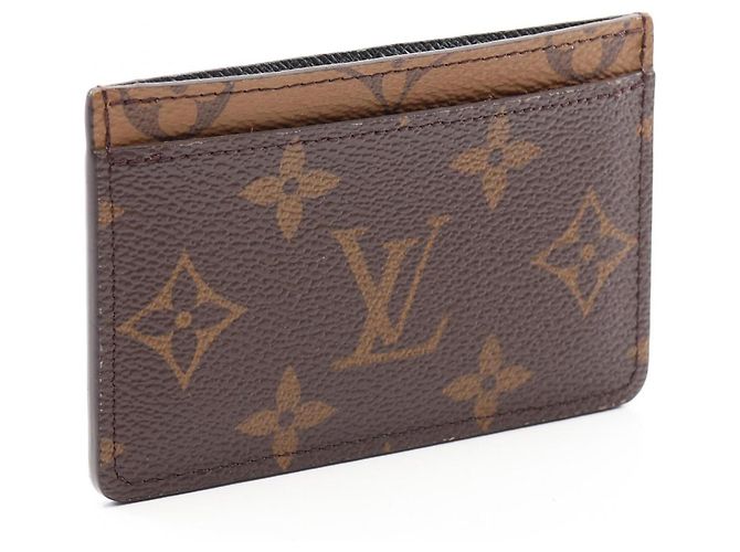 Louis Vuitton Porte Cartes Simple Monogram Reverse Business Card Holder Castaño - vista 2