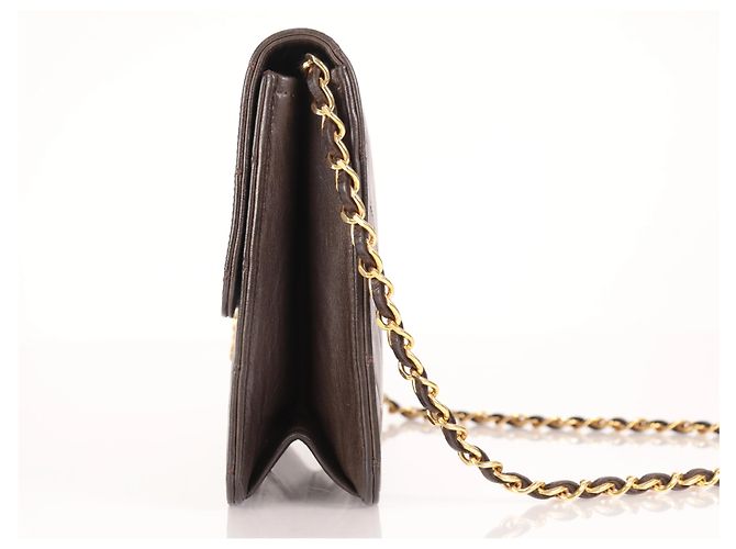 Chanel Vintage Clutch mit Kette aus gestepptem Leder Small Braun - Ansicht 3